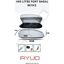 Ryuo Araç Üstü Tabut Port Bagaj 400 Litre Beyaz