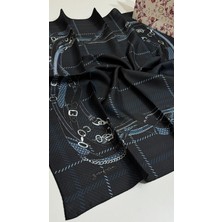 Zerafetim Exclusive Twill Ipek Eşarp Koyu Lacivert, Ekose Kareli