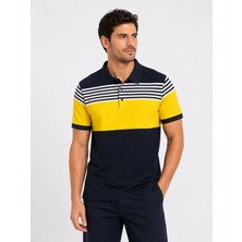 Çamaşır Kenti Erkek Pike Kumaş Çizgili Polo Yaka Tişört Kısa Kol Yazlık T-Shirt - Lacivert