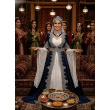 Atölye Kaftan Butik Lacivert Kadife Kaftan Bindallı 6 Parça
