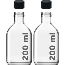 Pearl Shop 200 ml Yassı Şeffaf Cold Brew Şişesi Plastik Siyah Kapaklı 200 cc Soğuk Kahve Cam Şişe 2 Adet