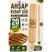 Eneci 20 Adet Tek Kullanımlık Doğal Ahşap Adana Urfa Kebap Şişi Yatay Şiş 25 cm