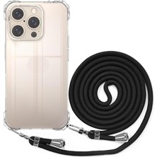 Pearl Shop 16 Pro Max Kılıf Köşe Korumalı Şeffaf Silikon Boyun ve Omuz Askılı Ipli Telefon Çantası Ipi