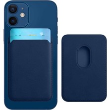 Pearl Shop Aksesuar (3821) Lacivert Mıknatıslı Suni Deri Kartlıklı Cüzdan Iphone 12 Pro ile Uyumlu