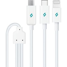 Pearl Shop Trio Şarj Kablosu Type-C-Lightning-Micro USB - Beyaz (2DK7521)