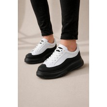 Joy Ayakkabı JY507 Dara Bağcıklı Cilt Erkek Günlük Sneaker Ayakkabı Cst Beyaz/siyah