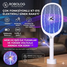 Robolog KT-015 Şarjlı Uv Işıklı Elektrikli Sivrisinek Öldürücü Raket Sinek Öldürücü Sineksavar Standlı
