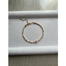 Pel Design Kunzit Taşı Altın Kaplama Dorika Bileklik El Yapımı