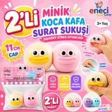 Eneci 2'li Minik Koca Kafa Surat Sukuşi Squıshy Stres Oyuncağı Yumuşak Oyuncak 11CM Çap