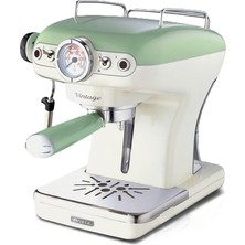 Pearl Shop Vintage Espresso Makinesi Yeşil 1389/14 - Süt Köpürtme Başlığı, 900 Watt, 0,9 Litre Çıkarılabilir Su Tankı, Çıkarılabilir Damlama Tepsisi ve Bardak Tutucu, Bekleme Fonksiyonu
