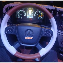 Hasbay Dikişli Direksiyon Kılıfı Taba / Beyaz Deri Beyaz Dikişli Mercedes Tır Kamyon Için
