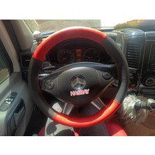 Hasbay Dikişli Direksiyon Kılıfı Noktalı /kırmızı Deri Kırmızı Dikişli Mercedes Sprinter Için