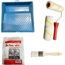 Pearl Shop Bırakmayan Büyük Saten Rulo 15 cm ve Yedek Başlığı + Büyük Boyama Kabı + Hışır Örtü + Samur Fırça