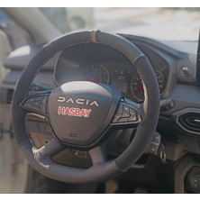 Hasbay Dikişli Direksiyon Kılıfı Karbon / Nubuk Deri Gri Yüzük Gri Dikişli Dacia Grubu Için