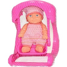 PopŞeker Oyuncak Salıncak ve Bebek Seti – 22 cm Salıncak, 20 cm Bebek, Renkli Kıyafetli Mini Bebek Oyuncak