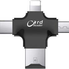 Pearl Shop Gn-24 Otg 4 In 1 Micro USB Flash Disk Type C Mikro Sd Kart Okuyucu Ios iPhone Android (Siyah)