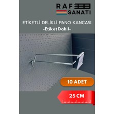Raf Sanatı Etiketli Delikli Pano Kancası 25 cm | 10 Adet | Tel Askı Kancası | Delikli Panel Raf Askısı | Fon Kancası Etiketli