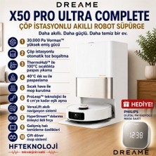 Dreame 30.000 Pa Emiş Gücü ile Zahmetsiz Akıllı Üstün Temizlik, X50 Pro Ultra Complete Robot Süpürge,+ Dijital Radyolu Masasaati Hediye