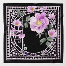 Zerafetim Twill Ipek Eşarp Saray Gülü, Siyah, Pembe, Mor