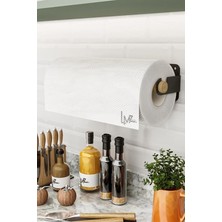 Pearl Shop Yapışkanlı Doğal Gürgen Ağaç Ahşap Bar Metal Rulo Kağıt Havluluk, Kağıt Havlu Standı, Banyo Mutfak Havlu Çubuğu, Peçetelik Kağıt Havlu Rafı, Kağıt Havluluk Askısı (Metal, Siyah)