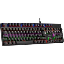 Pearl Shop Kb-Mekanik 1 Lumos USB Rainbow Aydınlatmalı Full Anti-Ghosting Mekanik Gaming Oyuncu Klavye (Siyah (Red Switch)