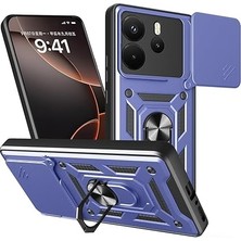 Pearl Shop Xiaomi Redmi Note 14 4g ile Uyumlu Kılıf Sürgülü Mavi Panther Yüzüklü Silikon Orijinal (Xiaomi Redmi Note 14 4g ile Uyumlu, Sürgülü Mavi)