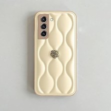 Pearl Shop Samsung Galaxy S25 ile Uyumlu Kılıf Zebana Camellia Deri Kılıf Bej