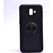 ZM Store Galaxy J6 Plus Uyumlu Kılıf Yüzük Standlı Pürüzsüz ve Soft Yüzey Ravel Kapak