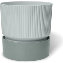 Pearl Shop Ixora Saksı Dekoratif Tabaklı Drenajlı Çiçek Saksısı (Gri, 4 Litre)