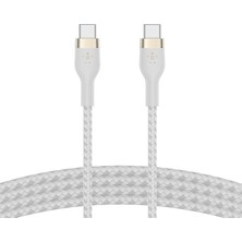 Pearl Shop Boostcharge Pro Flex Örgülü USB C Tipi - C Kablosu (1m/6,6ft), Usb-If Sertifikalı Güç Dağıtımı Pd Hızlı Şarj Kablosu - Beyaz