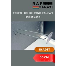 Raf Sanatı Etiketli Delikli Pano Kancası 30 cm | 10 Adet | Tel Askı Kancası | Delikli Panel Raf Askısı | Fon Kancası Etiketli