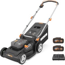 Pearl Shop WG737E Nitro Akülü Çim Biçme Makinesi 40 V (2 x 20 V) – Güçlü Fırçasız Motor – 37 cm Kesme Genişliği – 6 Kesme Yüksekliği Kademesi (20 – 70 Mm) – 40 L Çim Toplama Torbası – 2 x 4 Ah Akü ve Çift