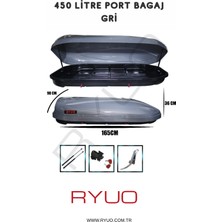 Ryuo Araç Üstü Tabut Port Bagaj 450 Litre Gri