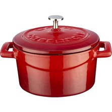 Pearl Shop Metal Döküm Mini Tencere, Trendy, 10 Cm, 0.35 L Hacim, Kırmızı