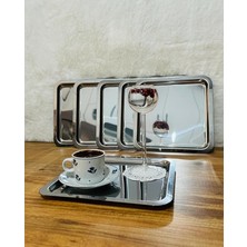 Pearl Shop Paslanmaz Çelik 21X21 Kare Çay, Kahve, Pasta Servis Tepsisi Sunum Tepsisi Dekoratif Sunum Tepsisi