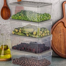 Pearl Shop Buzdolabı Düzenleyici Organizer Mikrodalga ve Difrize Uygun Saklama Kabı Antrasit Set 1170 ml (Gri)
