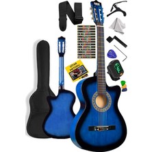 Pearl Shop CG-395BL Mavi Klasik Gitar 4/4 Kesik Kasa Full Set (Çanta Askı Tuner Metod Pena)