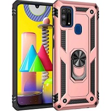 Pearl Shop Galaxy M31 Silikon Kılıf Tank Yüzük Standlı Darbe Korumalı Kapak Rose Gold