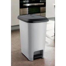 Pearl Shop Pedallı Çöp Kovası 60 Litre & Büyük Boy Pedallı Çöp Kovası Gri Metalik Gri