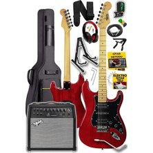 Pearl Shop RPH-40RD-50AMP 50W Şarjlı Bt Amfili Elektro Gitar Seti Hsh Manyetik Maple Klavye