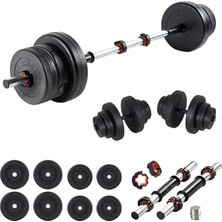Pearl Shop 32 kg Multifonksiyonel Halter Seti ve Dambıl Seti Ağırlık Fitness Seti