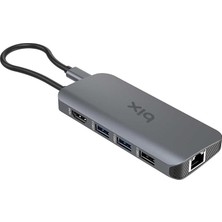 Pearl Shop BX10HB Pro 8in1 USB C Hub 4K@60Hz Hdcp Hdmı, 1gbps RJ45, 3x USB 3.2, 100W Pd Port Macbook Uyumlu Dönüştürücü