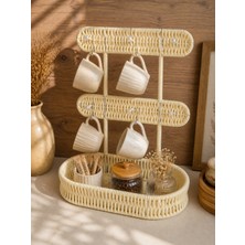 WoodBay Hasır Askılı Rattan Görünümlü Plastik Fincan Organizer|dekoratif Kahve Fincan Düzenleyici Sepetli Çift Askı