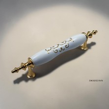 DKSDİZAYN 5 Adet Osmanlı Gold Desenli Dolap Kulpu – Altın Metal Ayaklı Beyaz Polimer Dekoratif Kulp (96 mm / 128 Mm)