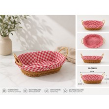WoodBay Plastik Rattan Ekmek Sepeti Oval - Kumaşlı Hasır Görünümlü Sunum Sepeti Çok Amaçlı Mutfak Organizer