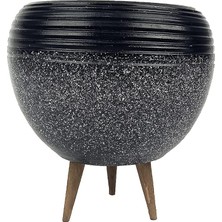 Pearl Shop Dekorasyon Siyah Granit Küp Saksı Saksılık Salon Çiçeklik Büyük Boy 3 Ayaklı