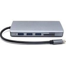 Pearl Shop Fc-31 Macbook Uyumlu Type-C™ Usb-C To 4* USB 3.0 4K 1080P Hd HDMI VGA 1000 Mbps RJ45 Pd Aux Ses Sd Tf Kart 11IN1 Çevirici Hub Adaptör