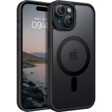Pearl Shop 13/14 Için Telefon Kılıfı Magsafe ile Uyumlu Kamera Korumalı Mat Şeffaf Görünümlü Telefon Kılıfı (Siyah)