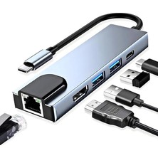 Pearl Shop 5in1 Type-C, Usb-C HDMI Hub ve RJ45 Lan Ethernet Adaptörü: 4K (1080P) Hdmı, 2 x USB 3.0 ve Type-C USB Port Çoklayıcı Çevirici