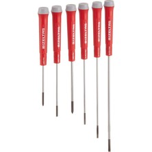 Pearl Shop 4500008106 Elektronikçi Tip Klemens Tornavidalar, 6'lı, Krom Vanadyum Çelik, Kırmızı